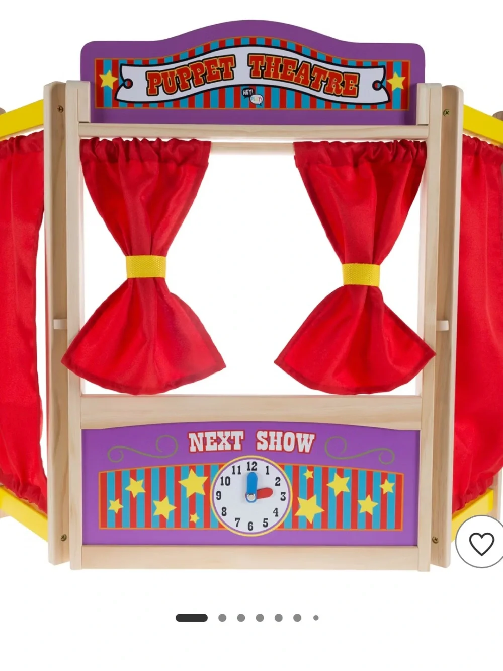 Wooden Puppet Theatre Playset with Bright Red Curtains